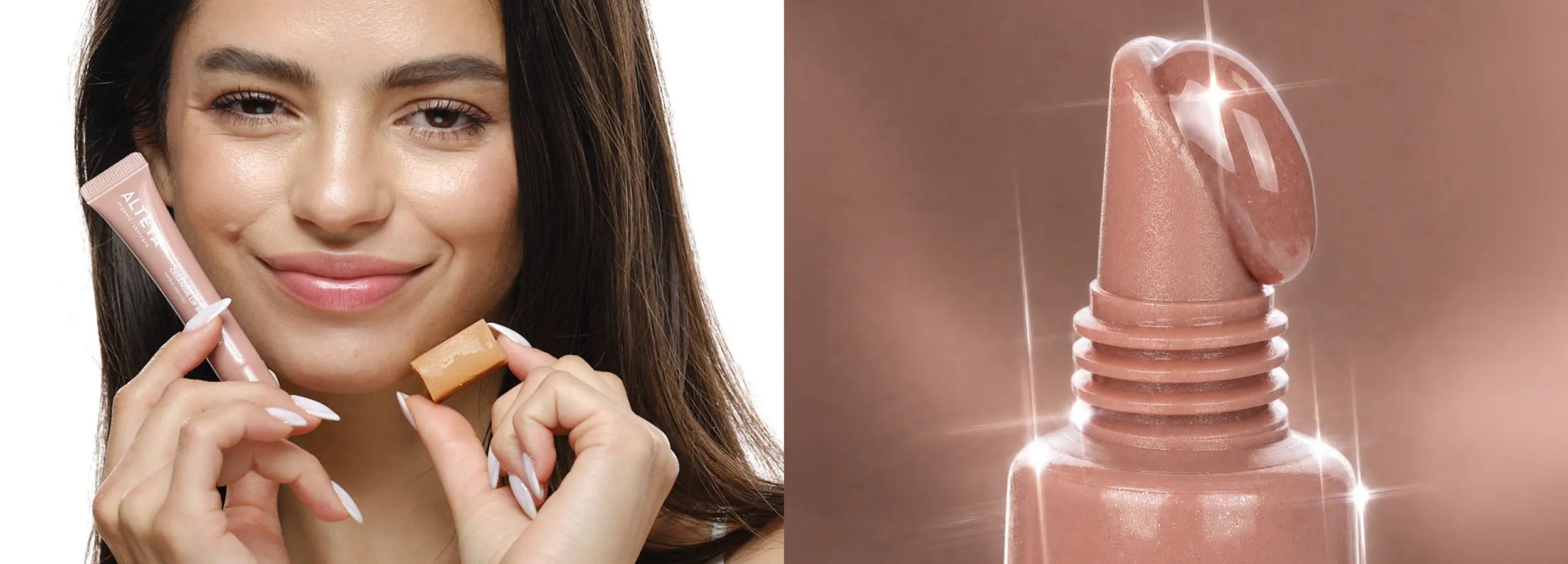 Органичен гланц за устни Nude Toffee Brown банер
