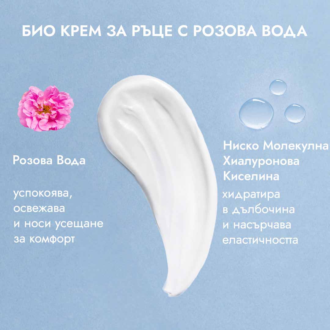 био крем за ръце с розова вода